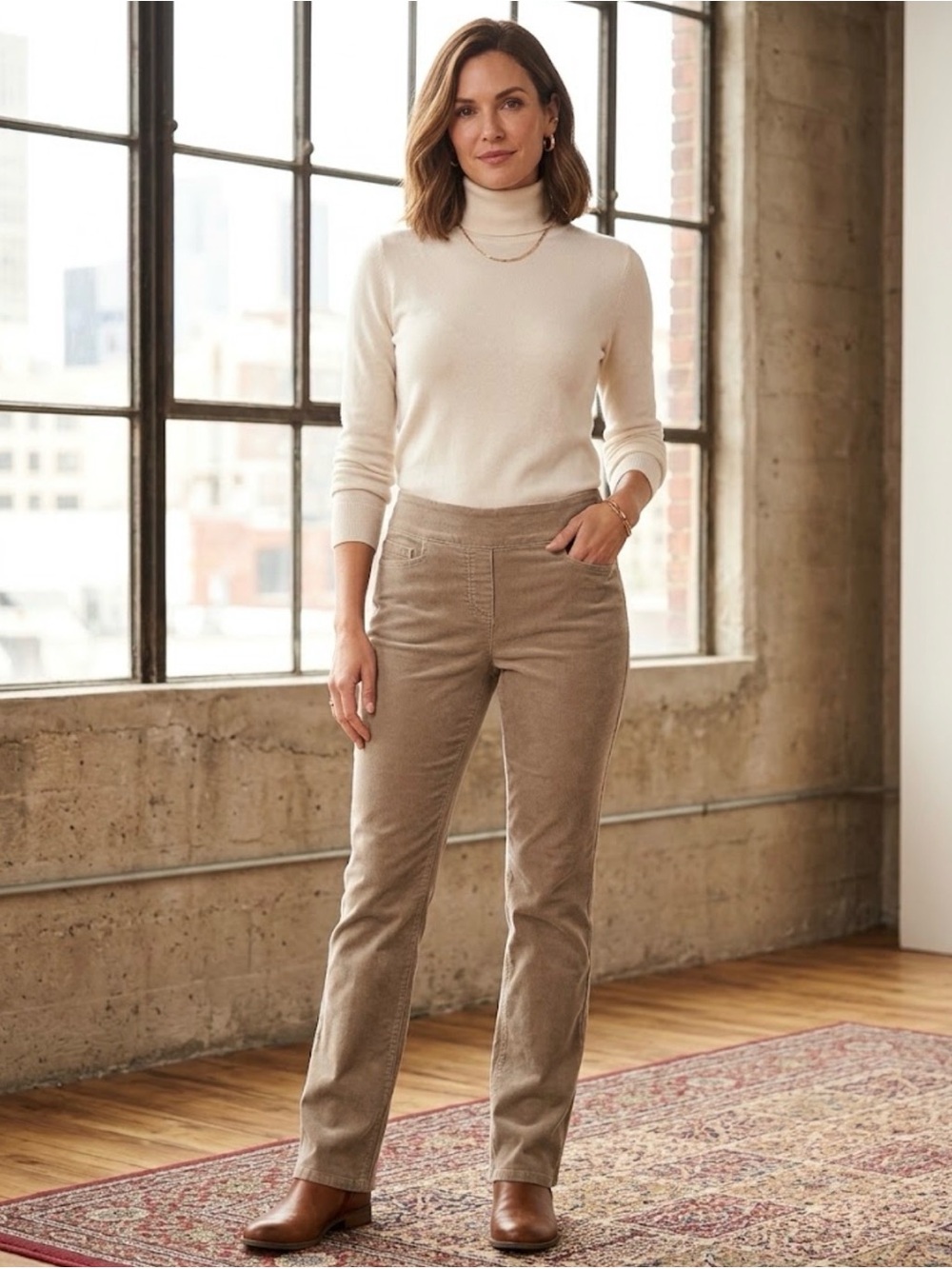 Reitmans Straight Corduroy Pants in Taupe Brown
